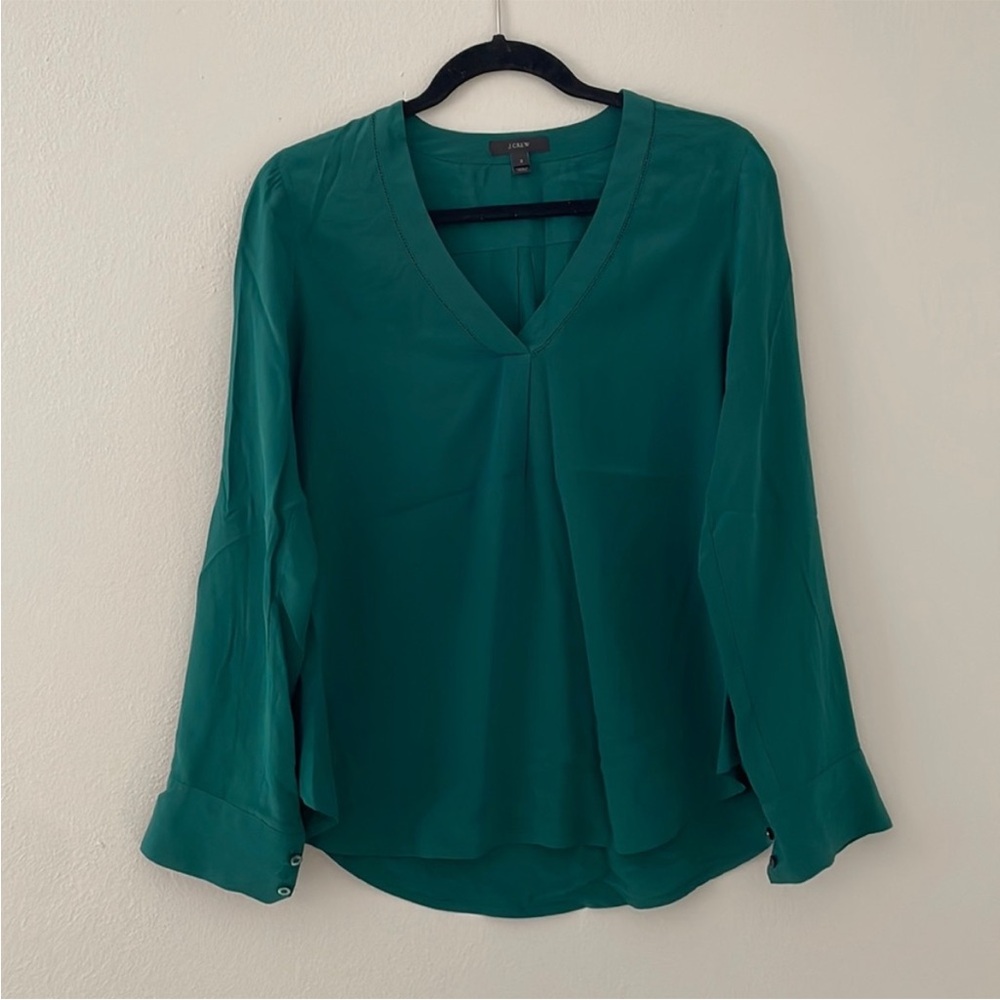 JCREW 100% Silk Blouse Kelley green office wear